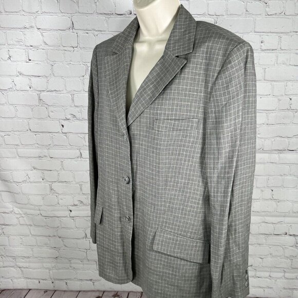 Brooks Brothers Gray Plaid 100% Linen Three Button Blazer Jacket Women’s Size 16 - Picture 3 of 8